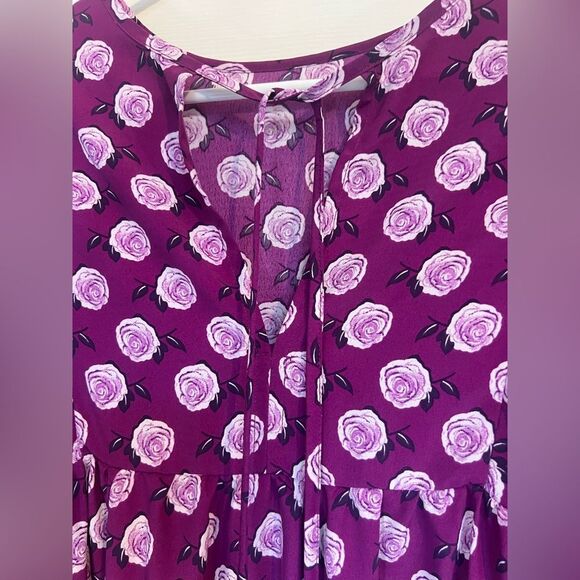 Purple Rose Print V Neck Midi Dress/Swim Cover Up Sz Small - Picture 4 of 8